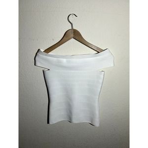 Karen‎ Millen Knitted Bandage Off The Shoulder White Top Size S